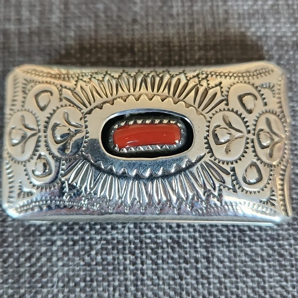 Beautiful Native American Navajo Sterling & Coral Handmade Money Clip ❤️💵🎁